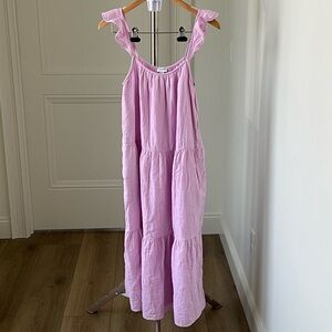 J.Crew Pink Tiered Midi Dress Sleeveless Cotton Gauze with Pockets